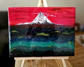 Mt Hood Sunset, Oregon Kunstharzgemälde. Einzelstück. Handgefertigt.