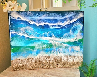 Stormy Ocean Acryl, Resin Gemälde. Einzelstück, Einzelstück. Handgefertigt. Wanddekoration.