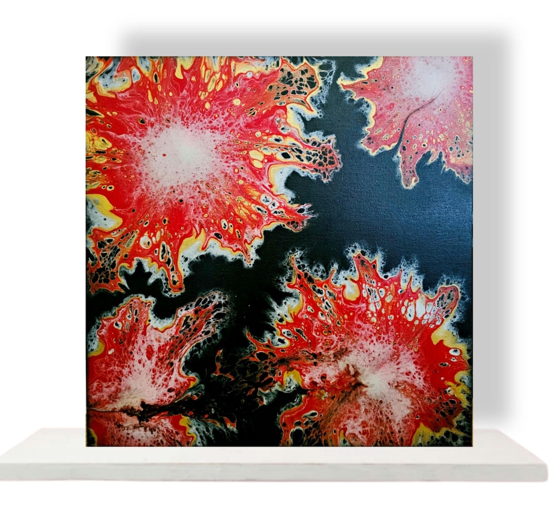 Fluid Art Dutch Pour Painting: Red, Black, Gold Abstract Canvas - Etsy