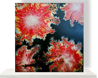 Fluid Art Dutch Gießen: Rot, Schwarz, Gold Abstrakte Leinwand