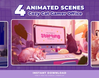 4 Animated Lofi Twitch Screens | Stream Screens: Cozy Twitch Overlay, Lofi Aesthetics, Kawaii, Stream Overlay | Lofi Cat, Youtube, Twitch