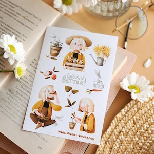 Feuille d'autocollants de jardinage 4,1 x 5,9 pouces - Stickers végétaux et botaniques pour journaux indésirables, faire pousser de meilleures plantes, lapin blonde, papier premium