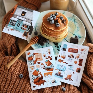 Adesivos de urso barista de animais de conto de fadas: adesivos de doces e sobremesas Diário de amantes de café Pacote de adesivos de café branco plano Raff Presente para melhor amiga