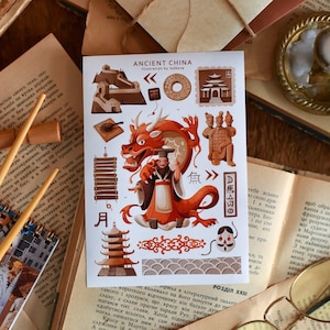 Sticker Bogen Antikes China | Diese Aufkleber werden als Teil einer Sammlung eines Geschichts-Stickerbuchs gezeichnet [SALES ARE OFFEN] Link in der Beschreibung