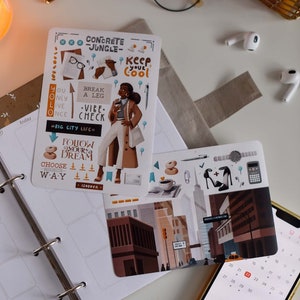 Hojas de pegatinas, pegatinas de Nueva York, juego de pegatinas de la vida en la gran ciudad, pegatinas estéticas, kit de pegatinas de Nueva York, bullet journal, scrapbooking, planificador decorativo
