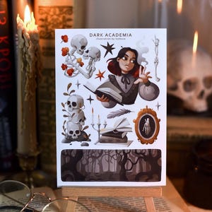 Folha de Adesivos Dark Academia | Adesivos de Livros de Bruxa e Mágica, Decadência de Cobra e Floresta Negra, Decalques de Planejador Estético Caprichoso Gótico