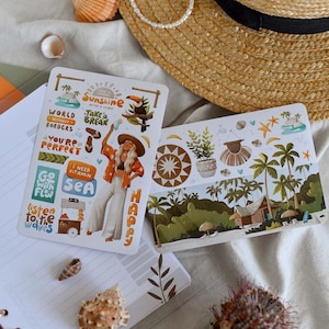 Zomer stickervel Sea Time Stickers Bali Hawaii Blue Esthetic Stickers Vakantieplanning Happy Moment Happy Planner Boho Sticker