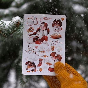 Stickers kerstcadeaus: winterstickerpakket, warme esthetische plakboekstickers, gedroogde bloemenstickers, cadeau boekenliefhebber, leesstickers