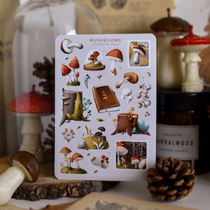 Feuille d'autocollants champignons et livres, pack d'autocollants pour agenda d'automne, autocollants pour bullet journal Woodland, pack d'autocollants champignons, autocollants pour album