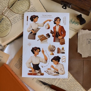 Folha de adesivos Professora Adesivos Feministas Volta às Aulas Diário Papelaria Presentes para Professores Estudo Conhecimento Coleção Especial Arte da IZOBOVA