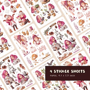 Esthetische vakantie plakboekstickers: winter warme stickers kerstcadeaus voor moeder, zus winter stickerpakket kerstcadeau Bullet Journal