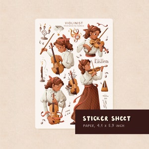 Sticker Sheet Violinist Aesthetic Violin Stickers Music Practice Planner Sticker Violin Lesson Violin Student Musician Violin Teacher
