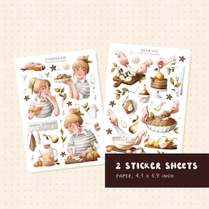 Folha de adesivos Pear Pie & Cinnabon: adesivos para diário de doces Adesivos para tortas de sobremesa Adesivos para diário de marcadores Adesivos para culinária Pacote de scrapbooking