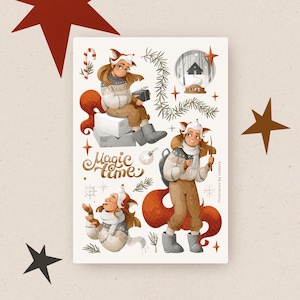 Gelukkig nieuwjaar stickers magische tijd winter vos meisje zwarte vrijdag verkoop dagboek stickers schattige vos meisje vakantie stickervel kerstcadeau