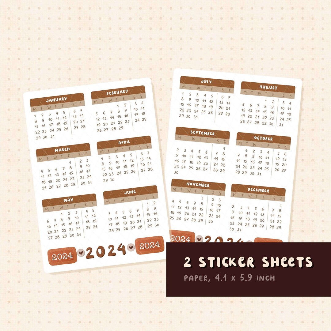 2024 Monthly Calendar Stickers Printable for Journals and Etsy