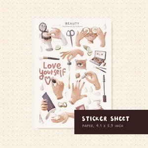 Schoonheid stickervel zelfverzorging Love Yourself Hands Stickers Cosmetische stickervel Planning 2025 Self Love Bullet Journal