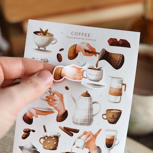 Hoja de pegatinas para planificador de café, pegatinas para Bullet Journal, pegatinas estéticas para mamás, paquete de pegatinas para terapia de café, pegatinas para tazas y vasos de regalo de Navidad.