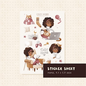 Foglio di adesivi Cozy Home per diari di lettura e articoli per diari di scarto, adesivi con gatti, carta Raflatac Premium da 110 g, adesivi per planner di lettura