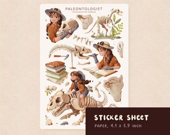 Paleontologist Stickers Dino Field Journal Paleontology Dinosaurs Planner Stickers Cute Dino Illustrations Archaeology Dino Skeleton