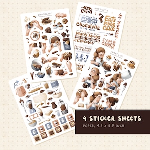Sticker Journaling Kit Schokolade Aufkleber Heißer Kakao Kuchen Desserts Süßes Leben Ich bin ein Chocoholic Set Aufkleber 4 Essen und Koch Bögen