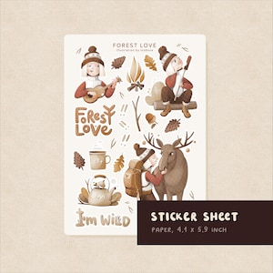 Hoja de pegatinas Forest Love Camping Stickers 2025 Planificador BuJo Journaling Artista Hecho a mano Papelería única Bullet Journal Pegatinas para chica nueva