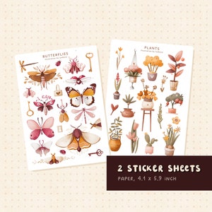 Schmetterlinge Aufkleber Blatt Pflanze Aufkleber Botanische BuJo Aufkleber Natur Scrapbook Aufkleber Hauspflanzen Sticker Pack Niedliches botanisches Briefpapier