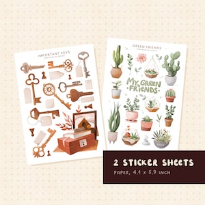 Belangrijke sleutels stickers groen familie stickervel bloemen stickers botanisch BuJo stickers Home planten vetplanten stickers planten stickerkit