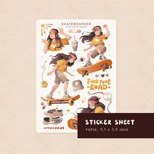 Feuille d'autocollants Skateboarder Boho Journal Sticker Pack Bullet Journal Sticker Skate Snickers Snickers Scrapbook Planner Sticker