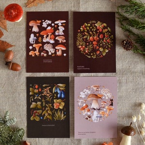 Postales de tesoros del bosque, juego de postales de naturaleza, papelería de árboles forestales, papelería de otoño, tarjetas de naturaleza, tarjetas de flores y hojas.