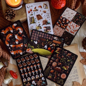 Ensemble d'autocollants automne forêt - Stickers champignons et renard - Stickers Bullet Journal animaux - Stickers journal Woodland - Temps de l'aventure en forêt