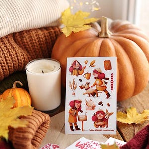 Feuille d'autocollants automne Autocollant pour animaux de compagnie Happy Mail Automne, tarte aux poires, lettres et courrier Scrapbooking Journal indésirable 2025-2026 Autocollant pour agendas 4,1 x 5,9 pouces