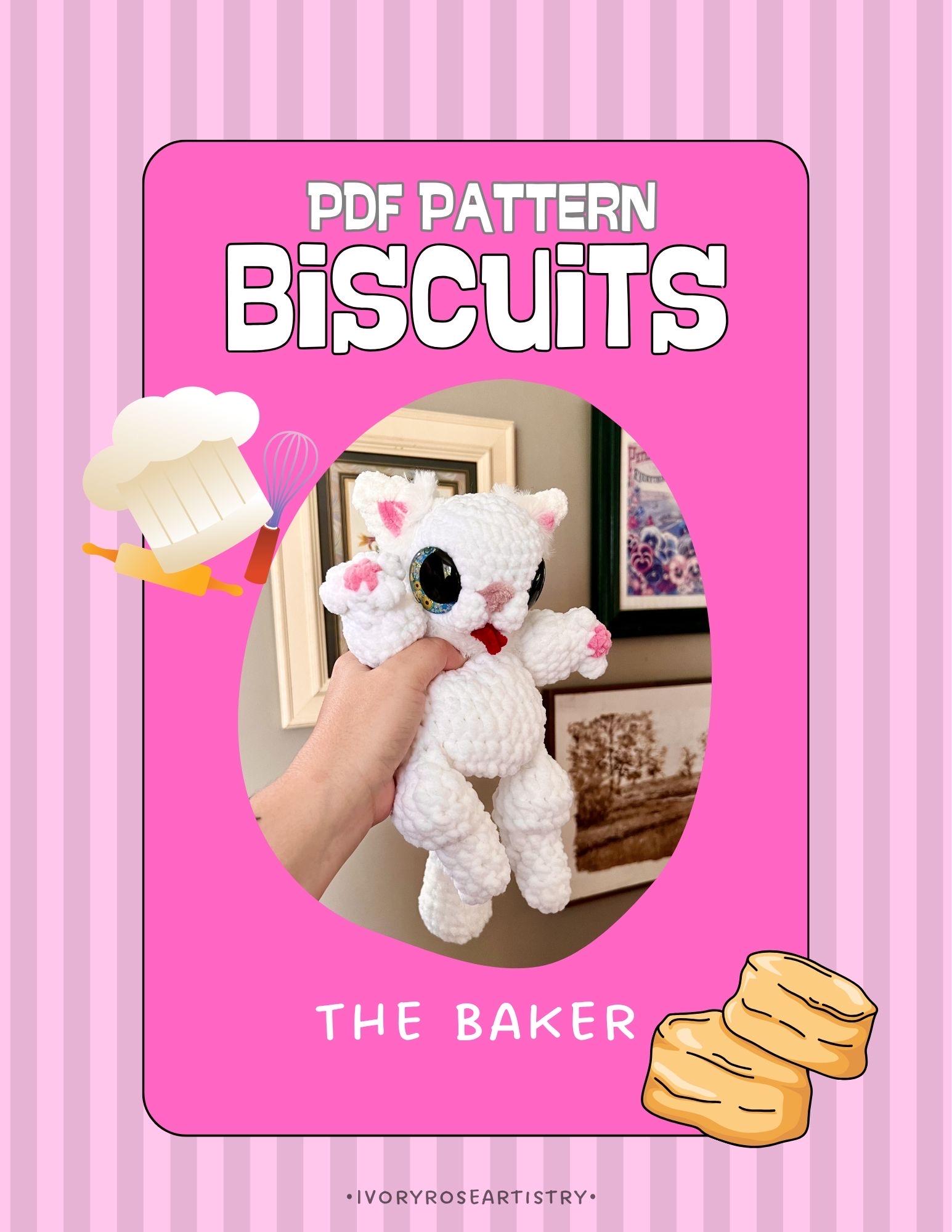 30 Chenille Yarn Crochet Patterns for Soft Plushies, Cozy Decor, and Cute Gifts 4 Biscuits the Baker Cat Crochet Pattern