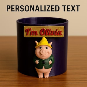 Personalized Name Pen Holder – Custom Desk Organizer – Animal Pencil Cup – Mini Plant Pot – Gift for Kids, Teachers & Coworkers