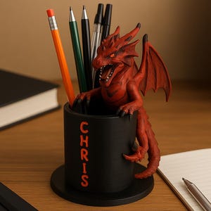 Personalized Dragon Pen Holder – Custom Name Desk Organizer – Fantasy Office Decor – Unique Gift for Dragon Lovers