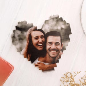 Heart Shaped Personalized Photo Building Block Puzzle | Wedding Anniversary Gift for Him & Her | Custom Picture Puzzle for Couples