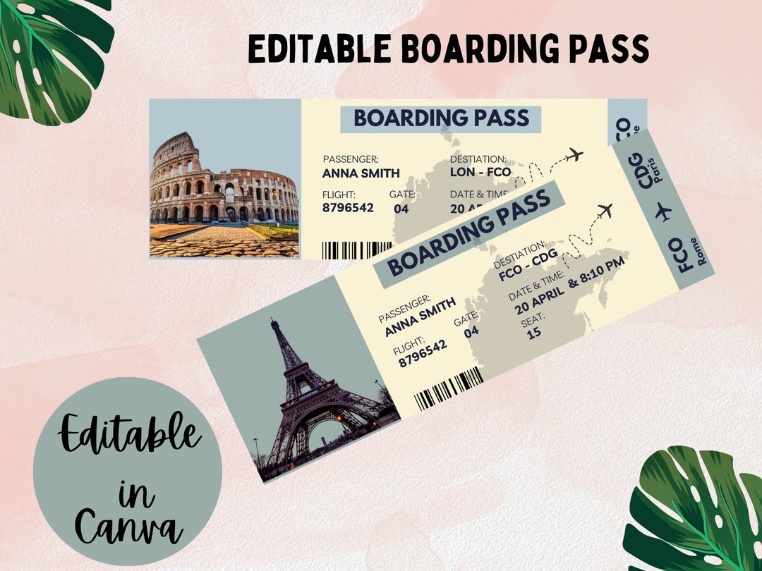 Editable Boarding Pass Template, Personalized Boarding Pass Holiday ...