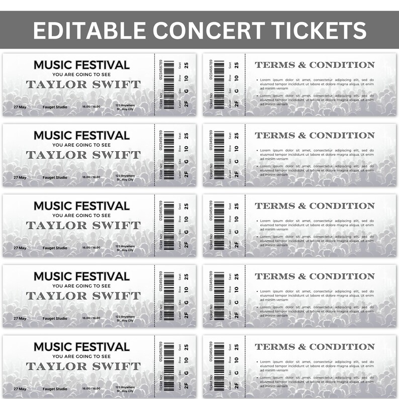 Editable Concert Ticket Template, Custom Concert Ticket Gift, DIY Event ...
