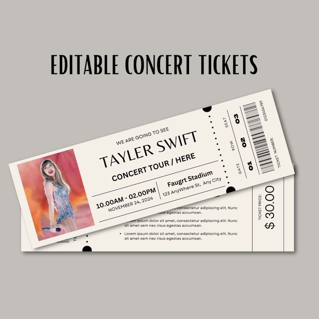 Editable Concert Ticket Template, Custom Concert Ticket Gift, DIY Event Editable Concert Ticket Template, Custom Concert Ticket Gift, DIY Event