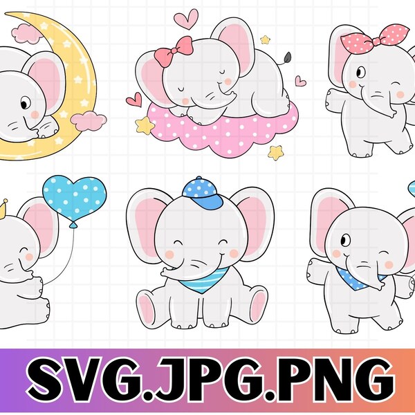 Baby Elephant SVG\ Sweet Elephant\ Moon Layered cut file\ Baby Shower Clipart\ Girl Bodysuit\ Nursery Silhouette\ Cricut Vinyl\ Iron On