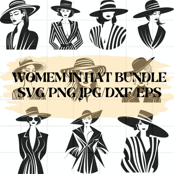 Woman in a Hat SVG\ Woman Hat PNG\ Girl Hat Svg\ Lady Hat Svg\ Woman Hat svg\ Classic Fashion Style design\ floral women svg\ Floral head