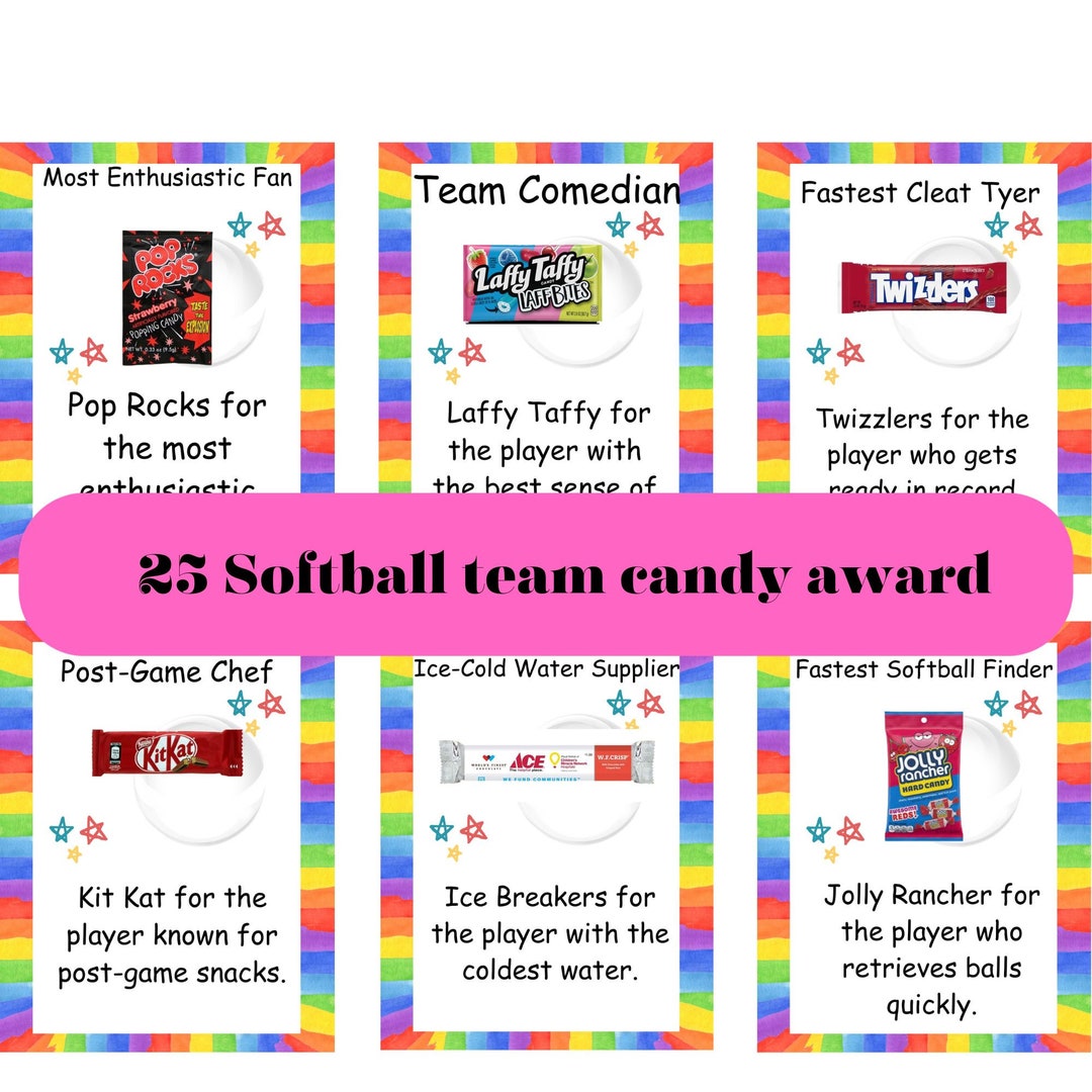 25 Softball Candy Bar Award Certificates Softball Player Etsy