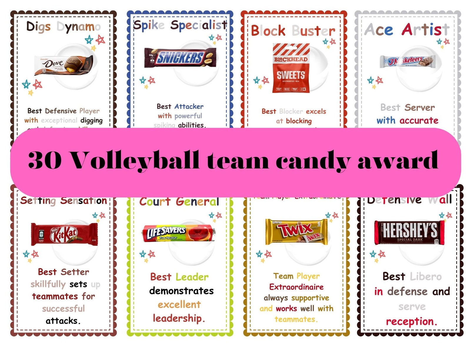 30 Volleyball Team Candy Bar Award Certificates Volleyball Etsy