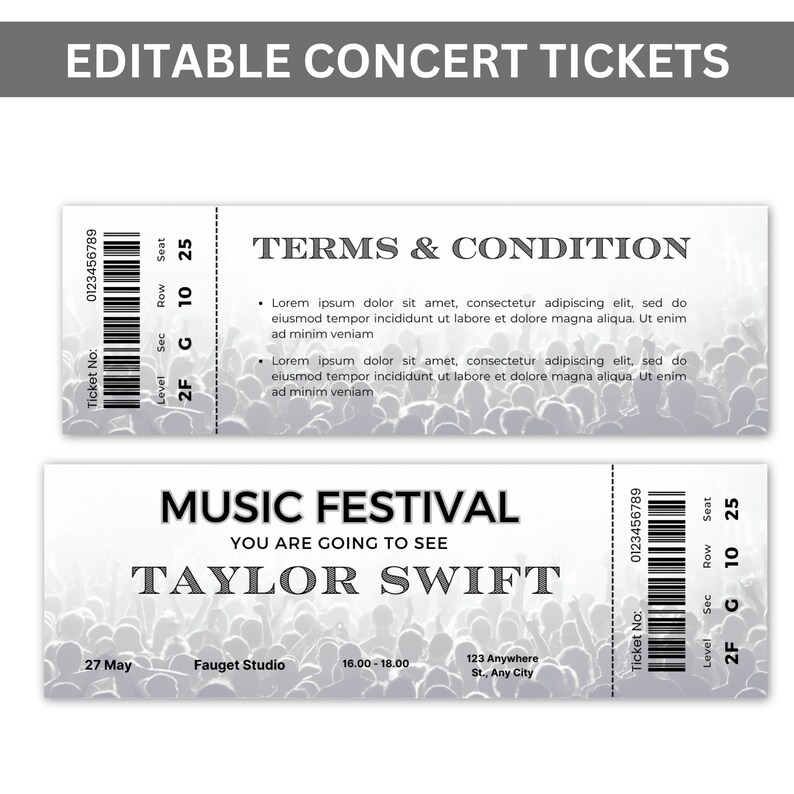 Editable Concert Ticket Template, Custom Concert Ticket Gift, DIY Event