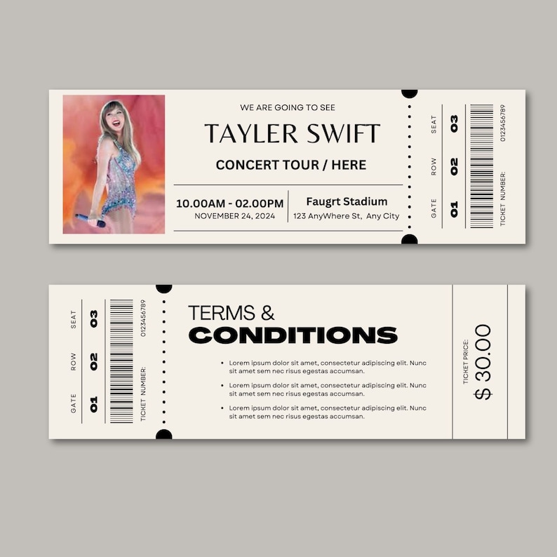 Editable Concert Ticket Template, Custom Concert Ticket Gift, DIY Event Editable Concert Ticket Template, Custom Concert Ticket Gift, DIY Event