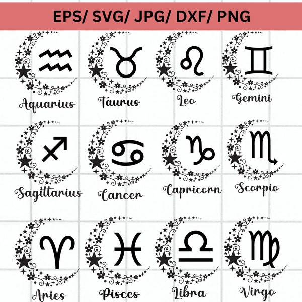 Zodiac Sign Clipart Bundle/ Zodiac Sign Svg Bundle /Astrology Sign Svg Bundle /Zodiac Sign for cricut /Zodiac Symbol Vector Graphic