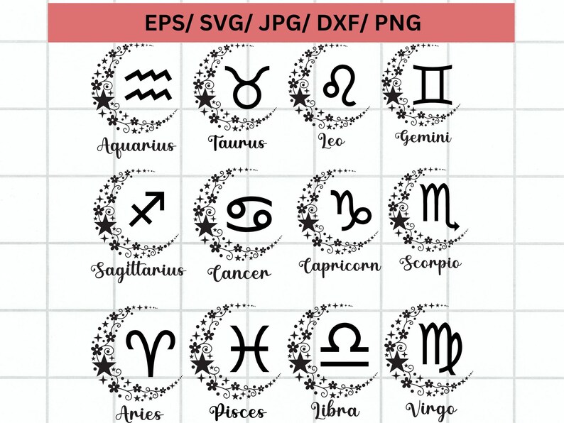 Zodiac Sign Clipart Bundle/ Zodiac Sign Svg Bundle /astrology Sign Svg ...