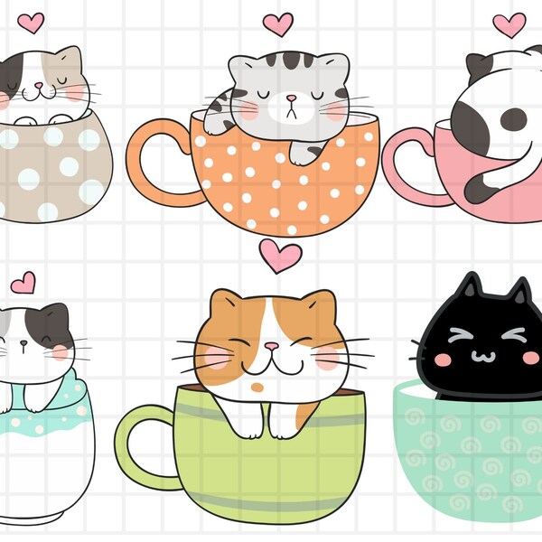 Cute baby cat with cup SVG\ cat cut file Funny Cartoon cutting svg\ For Cricle\ Cute cat eps\ Cute cat dxf