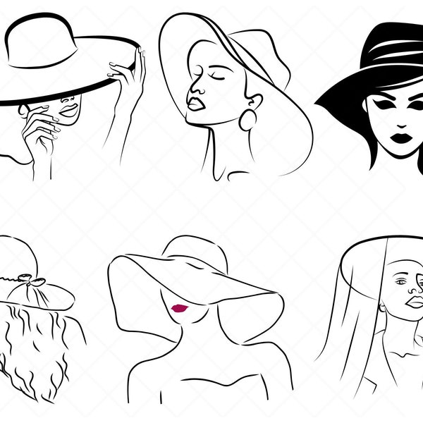 Woman in a Hat SVG\ Woman Hat PNG\ Girl Hat Svg\ Lady Hat Svg\ Woman Hat svg\ Classic Fashion Style design\ floral women svg\ Floral head
