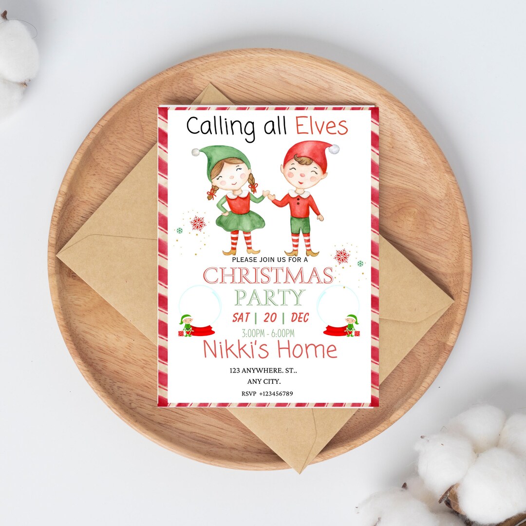 EDITABLE Elf Christmas Party Invitation Template Kid Holiday - Etsy