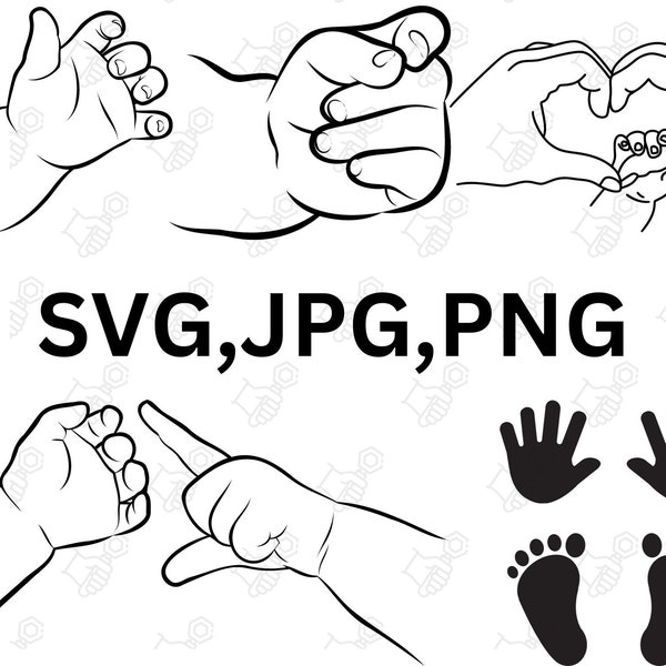 Mano y huella del bebé SVG\ Huella del bebé SVG\ Huella de la mano del bebé Svg\ Bebé Svg\ Recién nacido Svg\ Descarga instantánea\ svg\ png\ eps\ dxf\ jpg